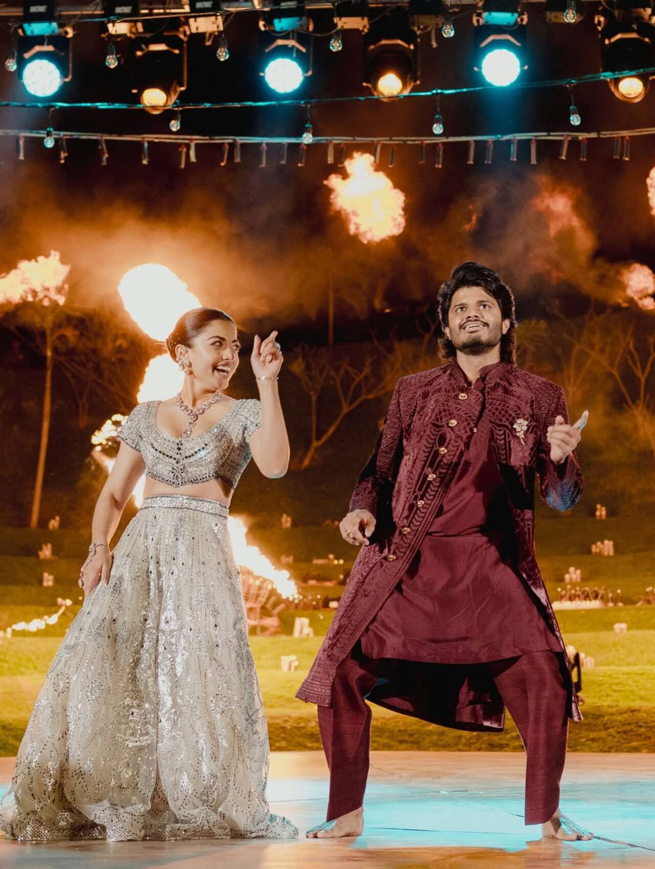 Rashmika Mandanna performs with her brother-in-law Anand Deverakonda on Sangeet night